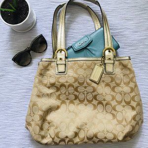 Coach Signature Print Tan Tote Bag